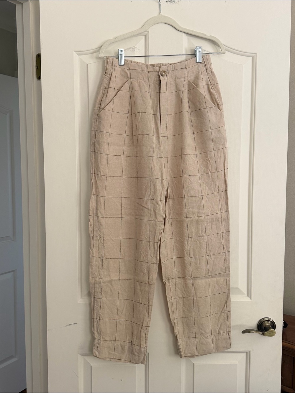 100% Linen Madewell Windowpane Pants Sz 2 - Picture 1 of 4